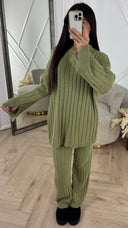 Knitted Wide-Leg Set met Lange Top & Wijde Mouwen 23535