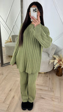 Knitted Wide-Leg Set met Lange Top & Wijde Mouwen 23535