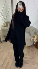 Knitted Wide-Leg Set met Lange Top & Wijde Mouwen 23535