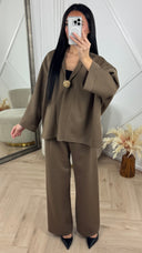 Luxe Viscose Two-Piece Set met Gouden Broche