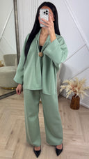 Luxe Viscose Two-Piece Set met Gouden Broche