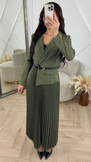 PRE ORDER Luxe Blazer Plissé Maxi Jurk met Ceintuur WORDT VERZONDEN OP 08-12