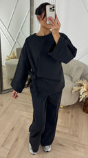 Two-Piece Fleece Soft Sweater Set met Strikdetail
