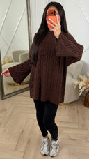 Oversized Cable Knit Trui met Wijdvallende Mouwen