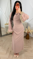 PRE ORDER Abaya Maxi Jurk met Feather Manchetten en Taillekoord WORDT 16-03 VERZONDEN