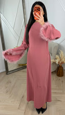PRE ORDER Abaya Maxi Jurk met Feather Manchetten en Taillekoord WORDT 16-03 VERZONDEN