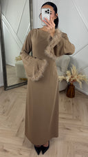 Abaya Maxi Jurk met Feather Manchetten en Taillekoord