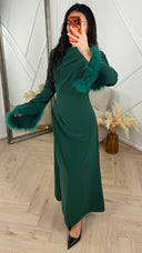 PRE ORDER Abaya Maxi Jurk met Feather Manchetten en Taillekoord WORDT 16-03 VERZONDEN