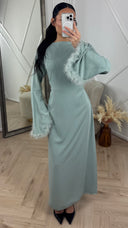 Abaya Maxi Jurk met Feather Manchetten en Taillekoord