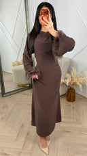 PRE ORDER Abaya Maxi Jurk met Feather Manchetten en Taillekoord WORDT 16-03 VERZONDEN