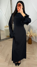 PRE ORDER Abaya Maxi Jurk met Feather Manchetten en Taillekoord WORDT 16-03 VERZONDEN