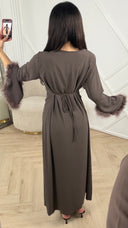 PRE ORDER Abaya Maxi Jurk met Feather Manchetten en Taillekoord WORDT 16-03 VERZONDEN
