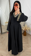 Abaya Maxi Jurk met Borduurdetail en Tailleceintuur