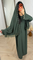 Abaya Jurk met Losse Hoofddoek en Kantafwerking