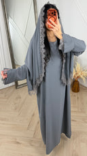 Abaya Jurk met Losse Hoofddoek en Kantafwerking