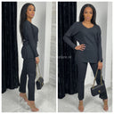 V Neck Thin Ribbed Wide Leg Musthave Set