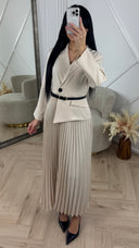 Luxe Blazer Plissé Maxi Jurk met Ceintuur
