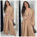 2pcs Beautiful Set Long Vest Wide Legs Elastic Taille Detail