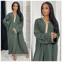 Golden Embroidery Wrist Hoodie Neck Abaya Super Oversized