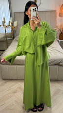 Tweedelige Set met Losvallende Blouse en Maxi Rok – Viscoseblend