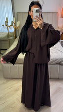 Tweedelige Set met Losvallende Blouse en Maxi Rok – Viscoseblend