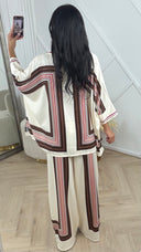 2-Delig Oversized Set met Geometrische Strepenprint