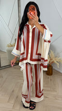 2-Delig Oversized Set met Geometrische Strepenprint