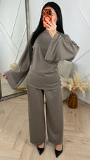 2-Delige Comfy Set met Gedrapeerd Zijdetail en Wide Leg Broek