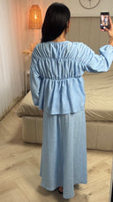 2-Delige Set met Plissé Blouse en Maxi Rok