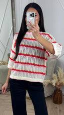 Crochet Top met Strepen en Korte Mouwen