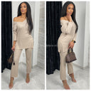 V Neck Thin Ribbed Wide Leg Musthave Set