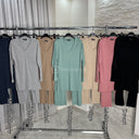 V Neck Thin Ribbed Wide Leg Musthave Set