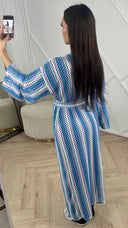 Crochet Maxi Kimono met Ceintuur en Strepen