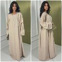 2pcs Linen Effect Set Sleeveless Dress + Kimono Oversized