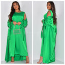 2psc Set Satin Kimono+Dress Bow Wrist