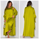 2psc Set Satin Kimono+Dress Bow Wrist