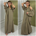 2pcs Linen Effect Set Sleeveless Dress + Kimono Oversized