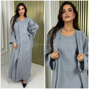 2pcs Linen Effect Set Sleeveless Dress + Kimono Oversized
