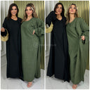 2pcs Linen Effect Set Sleeveless Dress + Kimono Oversized