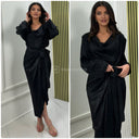 2pcs Metallic Top + Tie Belt Skirt Set