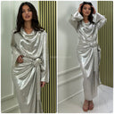 2pcs Metallic Top + Tie Belt Skirt Set