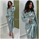 2pcs Metallic Top + Tie Belt Skirt Set