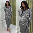 2pcs Metallic Top + Tie Belt Skirt Set
