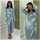 2pcs Metallic Top + Tie Belt Skirt Set