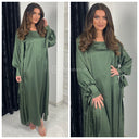 2psc Set Satin Kimono+Dress Bow Wrist
