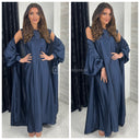 2psc Set Satin Kimono+Dress Bow Wrist