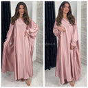 2psc Set Satin Kimono+Dress Bow Wrist