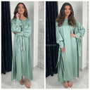 2psc Set Satin Kimono+Dress Bow Wrist