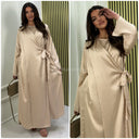 2pcs Satin Wrap Tie Belt Cardigan + Sleeveless Dress