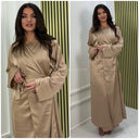 2pcs Satin Wrap Tie Belt Cardigan + Sleeveless Dress